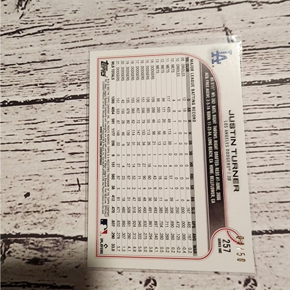 2022 Topps #257 Justin Turner father's day blue #/50 Los Angeles Dodgers - Picture 2 of 3